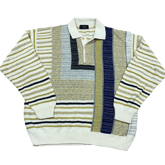 Raffi Other - Vintage Grandpa Sweater Men Large Green Blue Geometric Colorblock Collared Italy